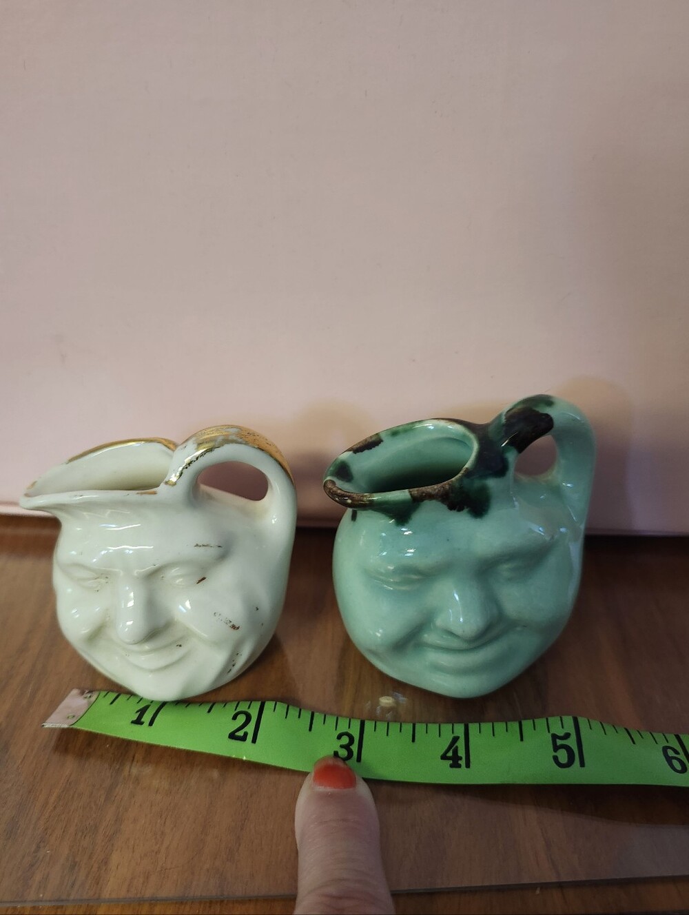 Vintage Anthropomorphic Man in the Moon Face Pitcher, Small Pitchers Pair - Picture 7 of 11